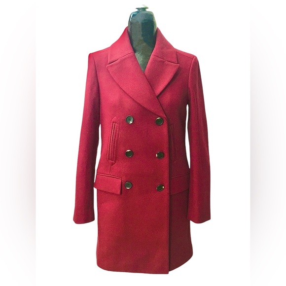BNWT Ann Taylor Wool Double Breasted Pea Coat Winter Coat Women Red Size Small - Picture 2 of 6